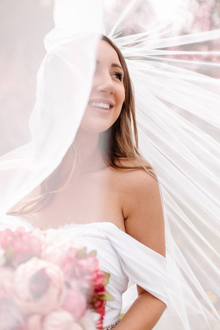 Luxury wide wedding veil soft drape and movement for bridal portraits