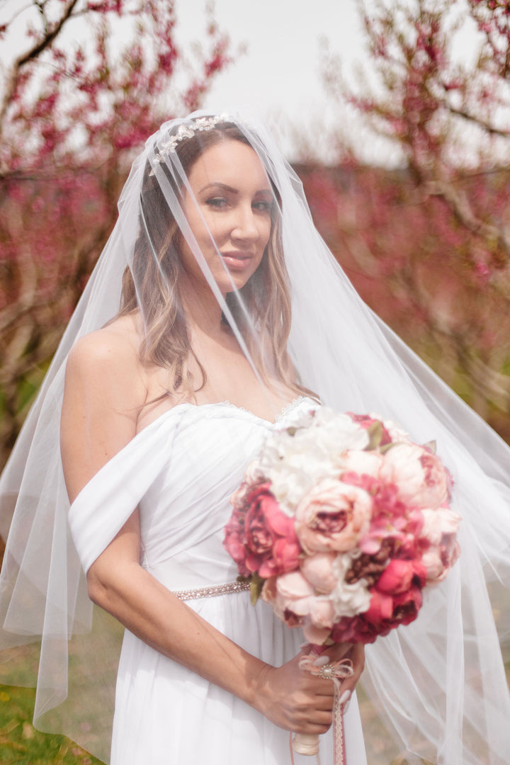 108 inch wide veil detail showing full width and dramatic volume in photos